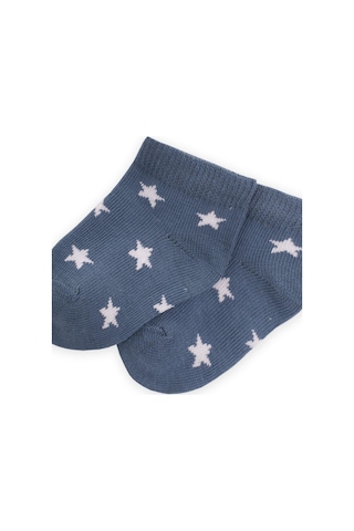 Cigit Yıldız Desenli Bebe Patik Çorabı 0-4 Yaş İndigo Mavi İndigo