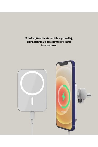 360 Döner Başlıklı Magsafe Araç Telefon Tutucu 15w Güvenli Kablosuz Şarj Çoklu