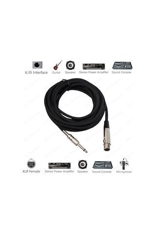 3 Pin XLR Dişi to 6.35mm Mono Erkek Mikrofon Ses Kablosu 5Metre