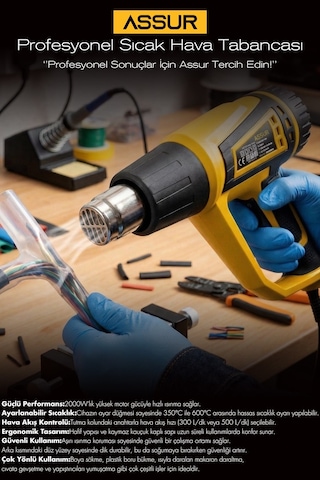 Assur 2000W 2 Kademeli 4 Başlıklı Sıcak Hava Tabancası - 3084