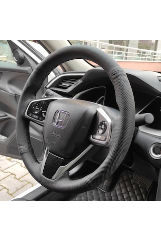 Honda Civic Fc5 Araca Özel Direksiyon Kılıfı Noktalı Düz Siyah Dikişli