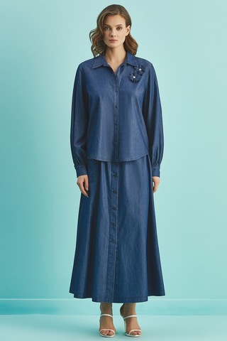 Kloş Mavi Pamuklu Etek Mavi