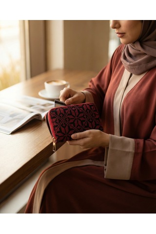 Zaytoon Filistin Geleneksel Kırmızı Nakışlı Tek Fermuarlı Kadın Büyük Cüzdeni 14x9 Cm A100029 Kırmızı