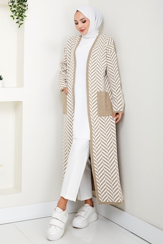 Çizgi Detaylı Triko Hırka 1604 - Taş Taş