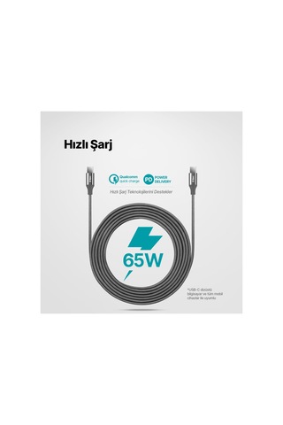 Lexroo Alumicable Usb-c - Usb-c 300cm 60w Pd/qc Hızlı Şarj/data Kablosu Uzay Grisi
