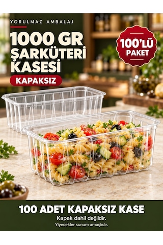 1000 Gr Kapaksız Şarküteri Kasesi 100 Lü Şeffaf Derin Dikdörtgen Meze Ve Salata Kabı Siyah