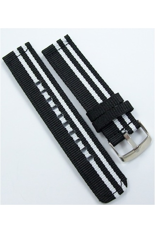Kumaş Perlon Siyah Beyaz 22Mm Spor Saat Kordonu Kayışı Nato Bjk