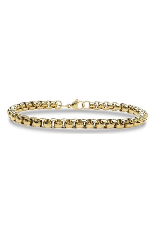 Erkek Çelik Bileklik 6mm Oval Köşeli Kutu Zincir Hediye Künye 01812 Sarı