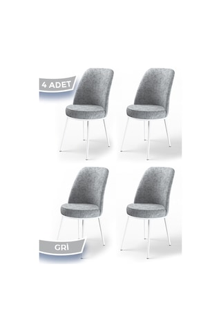 Canisa Concept Dexa Serisi, Üst Kalite Yemek Odası Sandalyesi, Metal Beyaz Iskeletli, 4 Adet Gri Sandalye Grı Metal