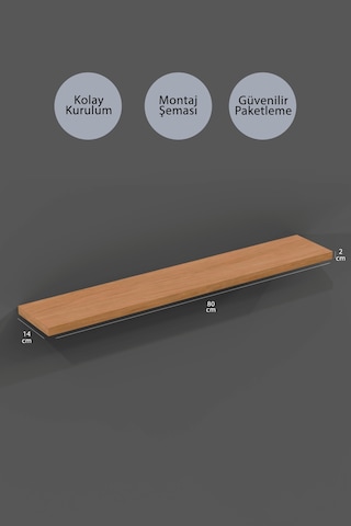 Yankı-BYEG 3lü 80 cm Safir Meşe Mdf Duvar Rafı Gizli Bağlantı Kitaplık