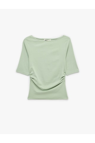 Koton Slim Fit Pamuklu Kayık Yuvarlak Yaka Yarım Kollu Tişört Mınt 6sak50012ek Mint