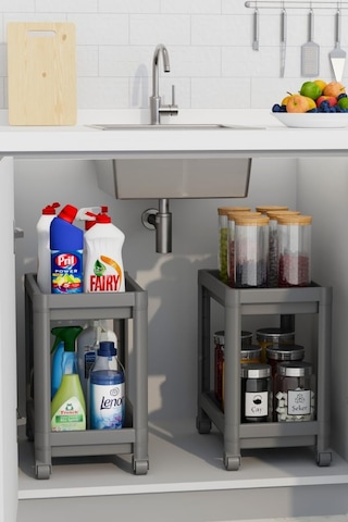 Mithra Life 2 Adet 2 Katlı Tekerlekli Tezgah Altı Gri Banyo Mutfak Rafı Mıt1124 Sku: Smg8690010160232 Açık Bej