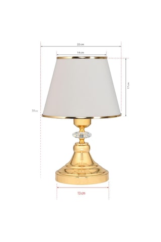 Art Deco Tarz Kristal Taş Süslü Metal Ayak Ve Gold Şeritli Krem Başlık 2'li Abajur Seti İki Adet Krem