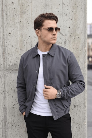 Oksit Muxi Slim Fit Fermuarlı Ve Çıtçıt Korumalı Astarlı Suya Dayanıklı Erkek Mevsimlik Bomber Ceket Fume