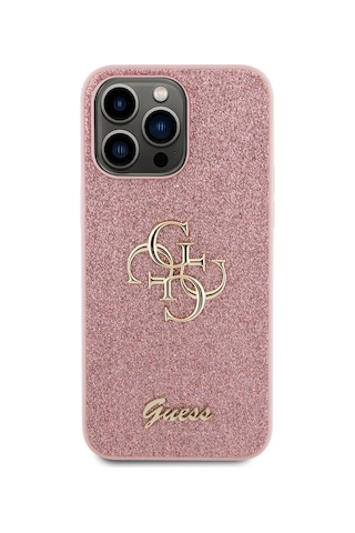 Apple Uyumlu iPhone 14 Pro Max Kılıf Guess Lisanslı 4g Büyük Metal Logolu Glitter Kapak Siyah