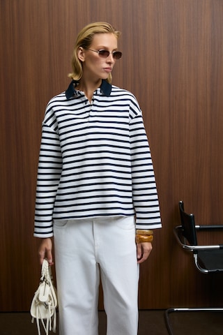 Grımelange Muse Kadın Çizgili Triko Polo Yakalı Regular Fit Lacivert Sweatshirt Lacivert