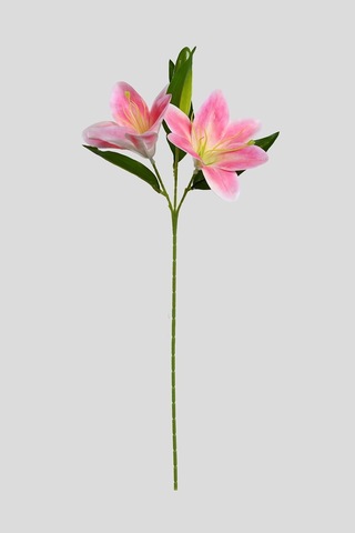 Pembe Yapay Zambak Çiçeği 2 Dallı Premium Canlı Islak Dokulu 45 Cm