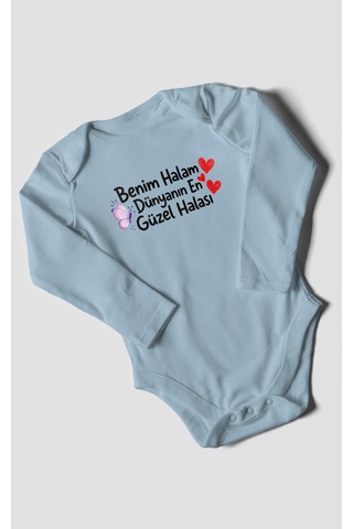 Morivokids Benim Halam Dünyanın En Güzel Halası Uzun Kollu Çıtçıtlı Bebek Body Bebe Mavisi