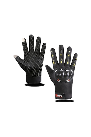 Motosiklet Sürüş Eldivenleri Motosiklet Kaymaz Koruma Aşınmaya Dayanıklı Dokunmatik Ekran Eldivenleri Motosiklet Tam Nokta Siyah