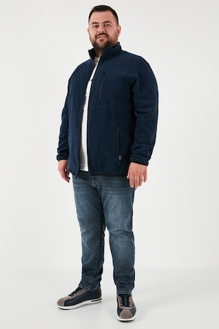 Buratti Regular Fit Dik Yaka Fermuarlı Büyük Beden Polar Erkek Hırka 5906028B Lacivert
