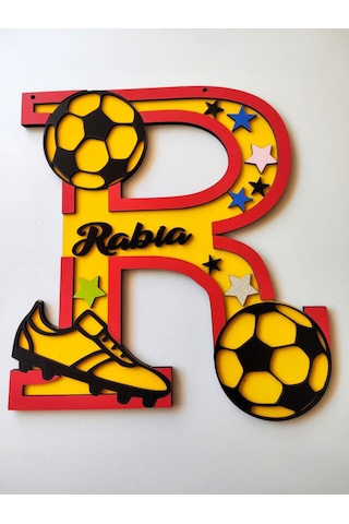 Çoçuk Odası Kapı - Duvar Süsü Kişiye Özel R Harfi Sarı - Kırmızı