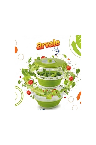 Arvale Katlanabilir Salata Kurutucu & Sebze Yıkama Süzgeci - Manuel Döner Kurutma Kabı 2'si 1 Arada Diğer