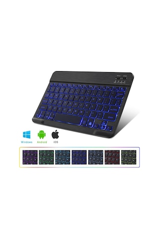 Rgb Işıklı Bluetooth Tablet Klavye Şarjlı Kablosuz - Al2670 Siyah