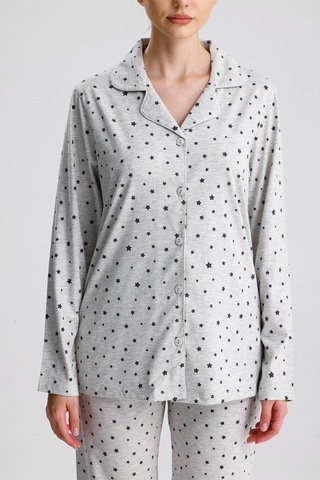 Yıldız Desen Pamuk Kadın Pijama Takım Gri