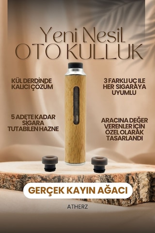Lüks Kayın Ağacı Araç Sigara Tutucu. Portatif Duman Küllük, Kül Dökülmez. Şık Ve Dayanıklı Yapı Gri