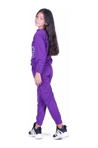 Fyk Kids Düz Renk, Desensiz, Beli Lastikli Alt-üst Kız Çocuk T-shirt Eşofman Takımı Siyah