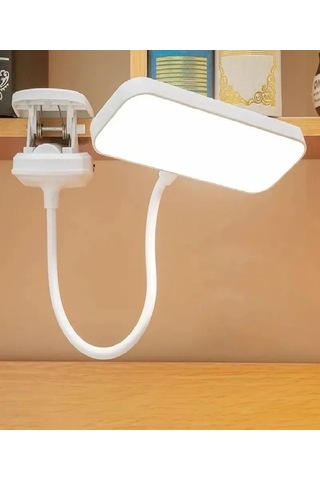 Vkemall Usb Şarjlı Led Okuma Lambası - Uyku Odası/masaüstü, 3 Parlaklık Seviyesi, Göz Korumalı, Esnek Boyun, Klipsli Tasarım Beyaz