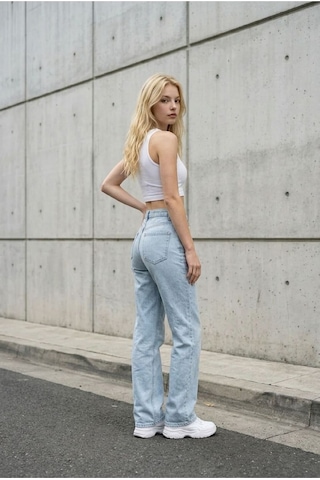 Woddi Zofya Den Kadın Açık Buz Mavi Salaş Likralı Kot Pantolon Jean New-1 Taş1