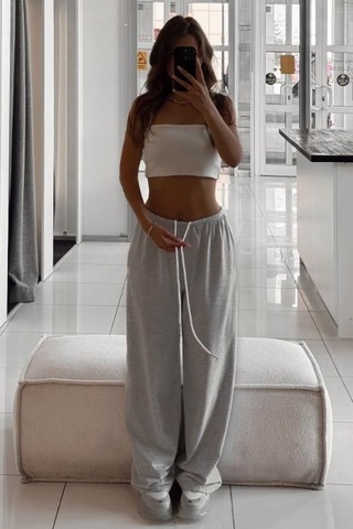 Gri Geniş Paça Basic Kadın Eşofman Altı Mg2553 Gri