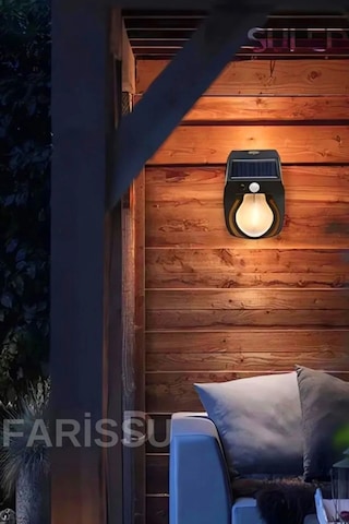 Güneş Enerjili Dekor Balkon Bahçe Aydınlatması Ampul Şeklinde Şık Led Loş Işık Siyah