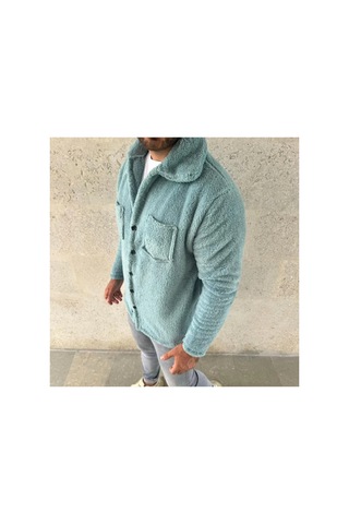 Butik İstanbul Erkek Pelüş Polar Hırka Gömlek Yakalı İlik Düğmeli Göğüs Cepli Yumuşak - Bebe Mavisi