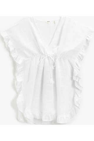 Koton Dokulu Kimono V Yaka Beli Büzgülü Kolları Fırfırlı Püskül Detaylı Beyaz 3sak90001bw 3SAK90001BW000