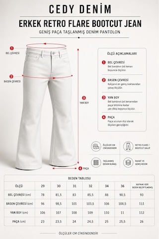 Cedy Denim Cedy Denım Premium Seri: Erkek Retro Flare Bootcut Jean - Geniş Paça Taşlanmış Denim Pantolon C370 Siyah