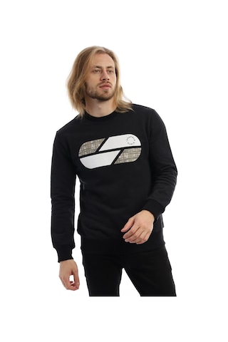 Erkek Polo State Baskılı Bisiklet Yaka Sweat Siyah