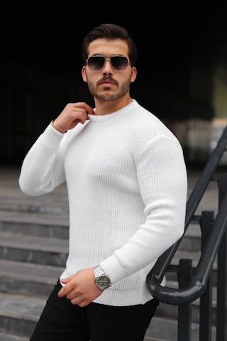Veraura Lifestyle Erkek Bisiklet Yaka Örme Kazak beyaz