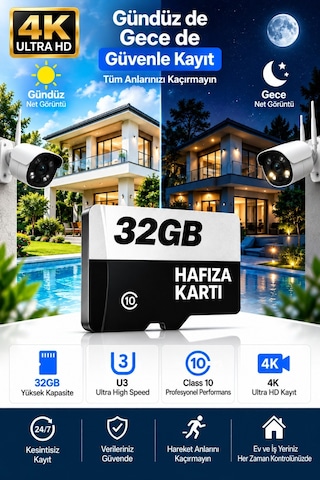 32 Gb Hafıza Kartı Faster Transfer Speed Class 10 4k Video Kayıt Güvenlik Kamera Uyumlu