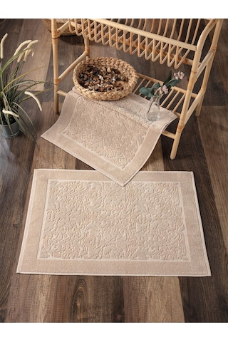 2'li Damask Desenli & %100 Pamuk Ayak Havlusu Cappuccino