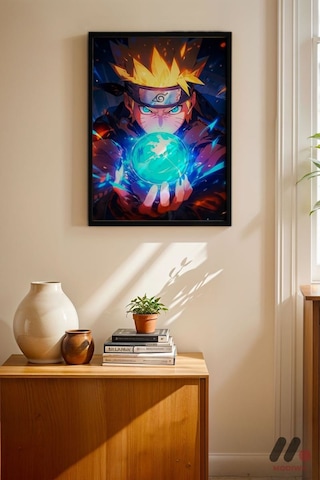 Naruto Rasengan Anime Poster, Siyah Çerçeveli Duvar Tablosu - Anime Severlere Özel Hediye