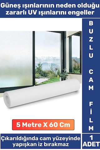 Premium İz Bırakmaz İç Göstermez Gizlilik Ofis Salon Banyo Uv Koruyucu Buzlu Cam Film 5metre X 60 Cm