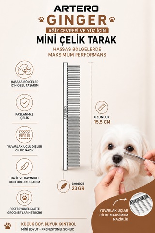 Artero Ginger Ağız Çevresi Ve Yüz İçin Mini Köpek Tarağı
