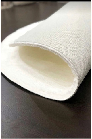 Raschel Carpet Carpet Yıkanabilir Kaymaz Taban Yuvarlak Peluş Halı Beyaz