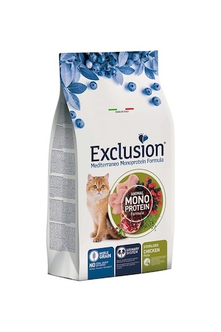 Exclusion Mediterraneo Monoprotein Düşük Tahıllı Tavuklu Ve Narlı Kısırlaştırılmış Kedi Maması 12 KG