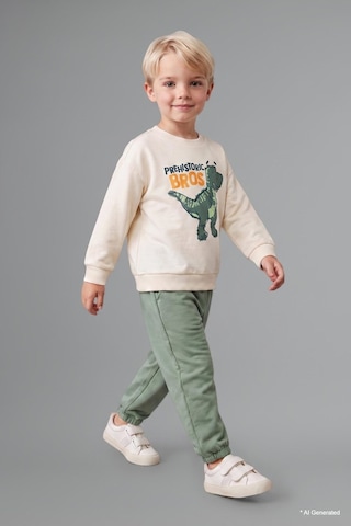Defacto Dinozor Baskılı Sweatshirt Üst Lastikli Paça Alt 2li Takım Erkek Bebek H8482a526auer118 Ekru-er118