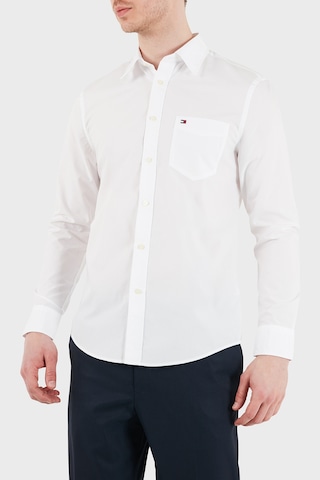 Tommy Hilfiger Logolu Pamuklu Slim Fit Klasik Yaka Uzun Kollu Gömlek Erkek Gömlek Mw0mw41697 Ybr Beyaz