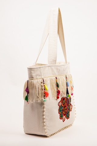 Fabric Craft Bag Omuz Çantası Bohem Nakışlı Krem Püsküllü Günlük Kadın Çanta