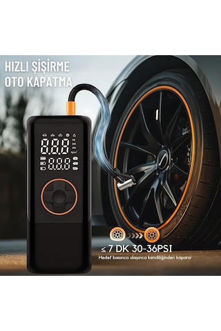 Şarjlı Hava Kompresörü 150 Psı - 4500 Mah Taşınabilir Araba Lastik Şişirme Kompresörü Flaş Işıklı - Ayarla Diğer
